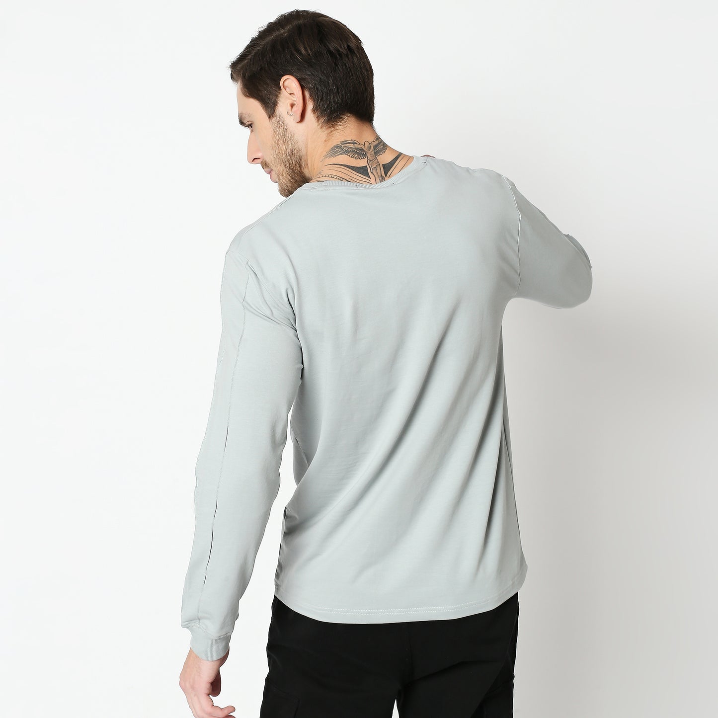 Fostino Ash Blue Pullover Full Sleeves T-Shirt - Fostino - T-Shirts