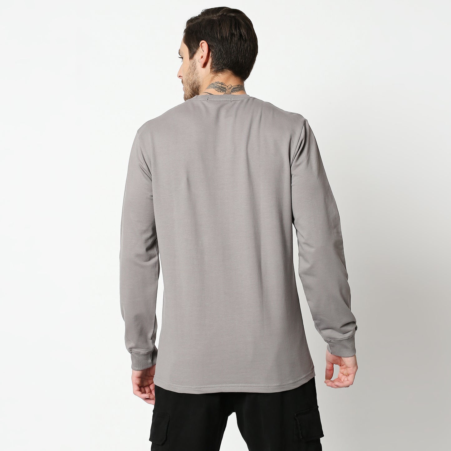 Fostino Grey & White Pullover Full Sleeves T-Shirt - Fostino - T-Shirts
