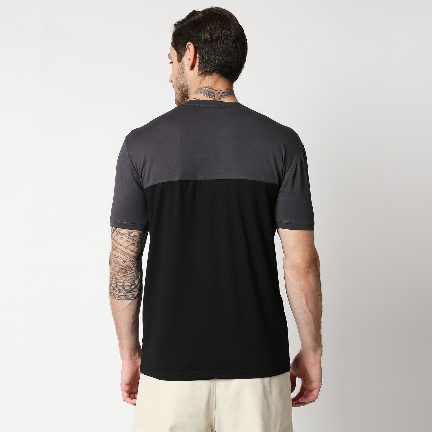 Fostino P1004 crew neck half & half t-shirt +2 colors - Fostino - T-Shirts