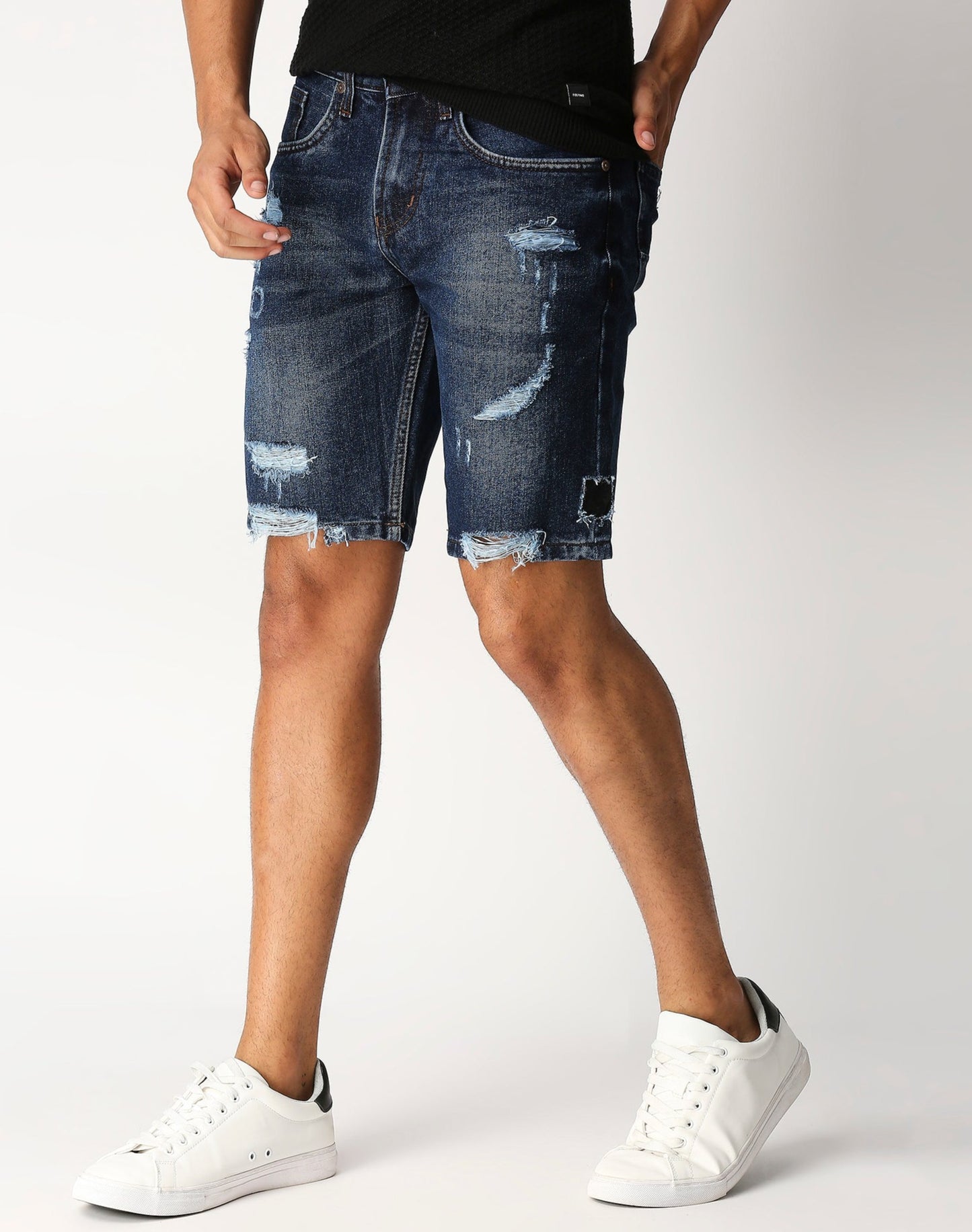 Fostino Blue Washed Denim Distress Shorts - Fostino Shorts