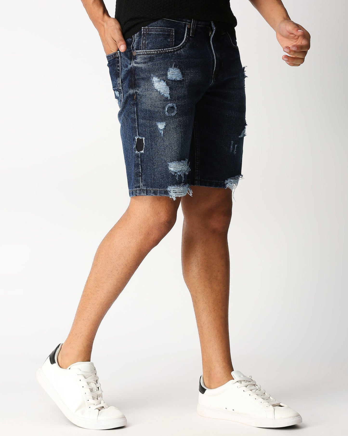 Fostino Blue Washed Denim Distress Shorts - Fostino Shorts
