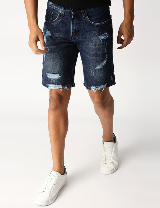 Fostino Blue Washed Denim Distress Shorts - Fostino Shorts