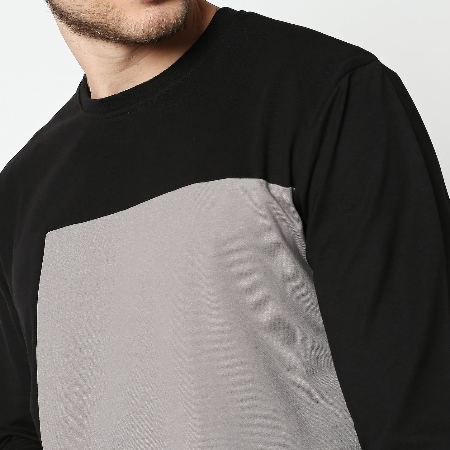 Fostino Black & Grey Pullover Full Sleeves T-Shirt - Fostino - T-Shirts