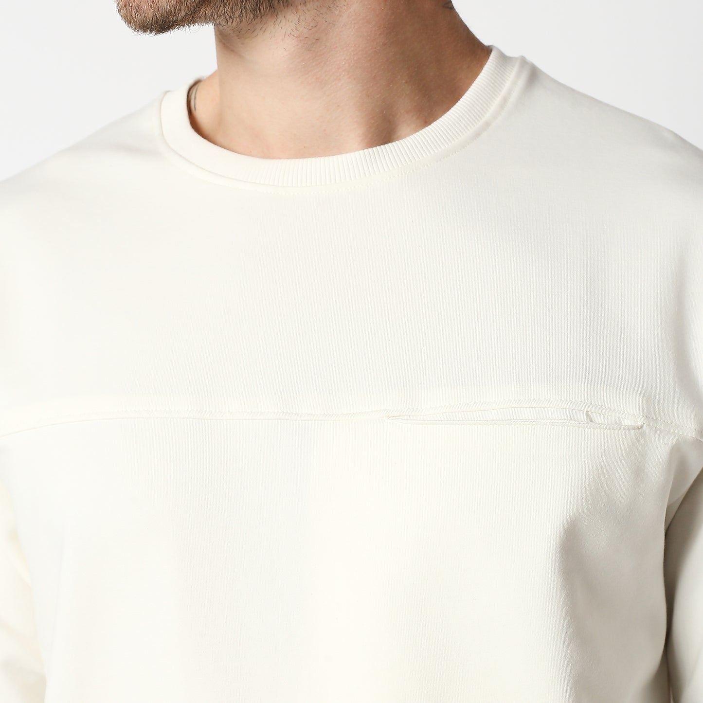 Fostino White Pullover Full Sleeves T-Shirt with Pocket - Fostino - T-Shirts