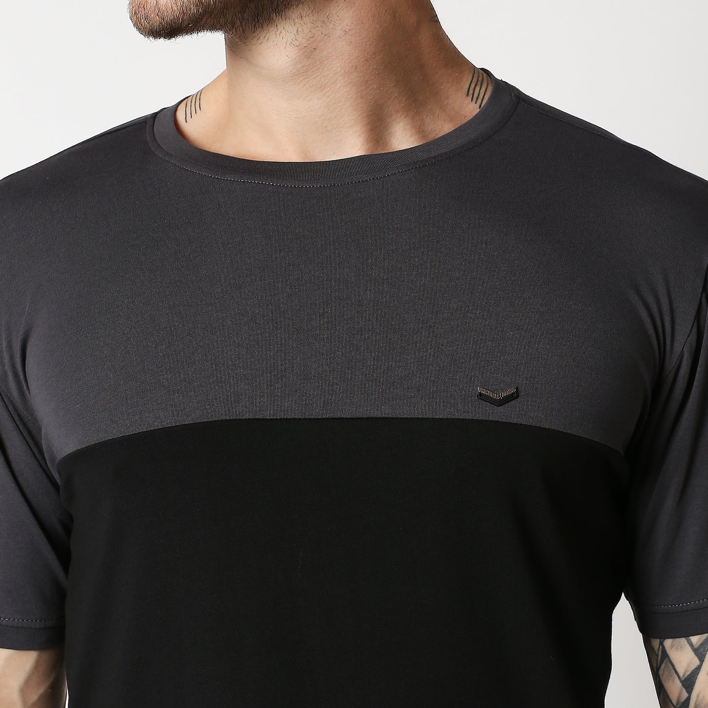 Fostino P1004 crew neck half & half t-shirt +2 colors - Fostino - T-Shirts