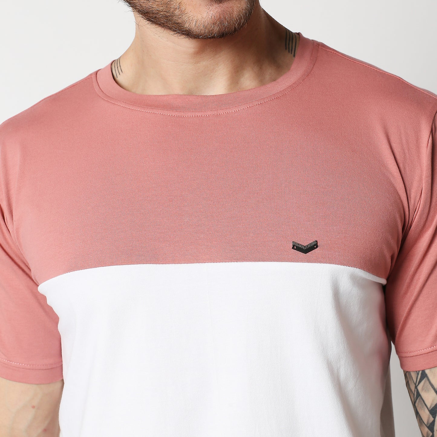 Fostino P1004 crew neck half & half t-shirt +2 colors - Fostino - T-Shirts
