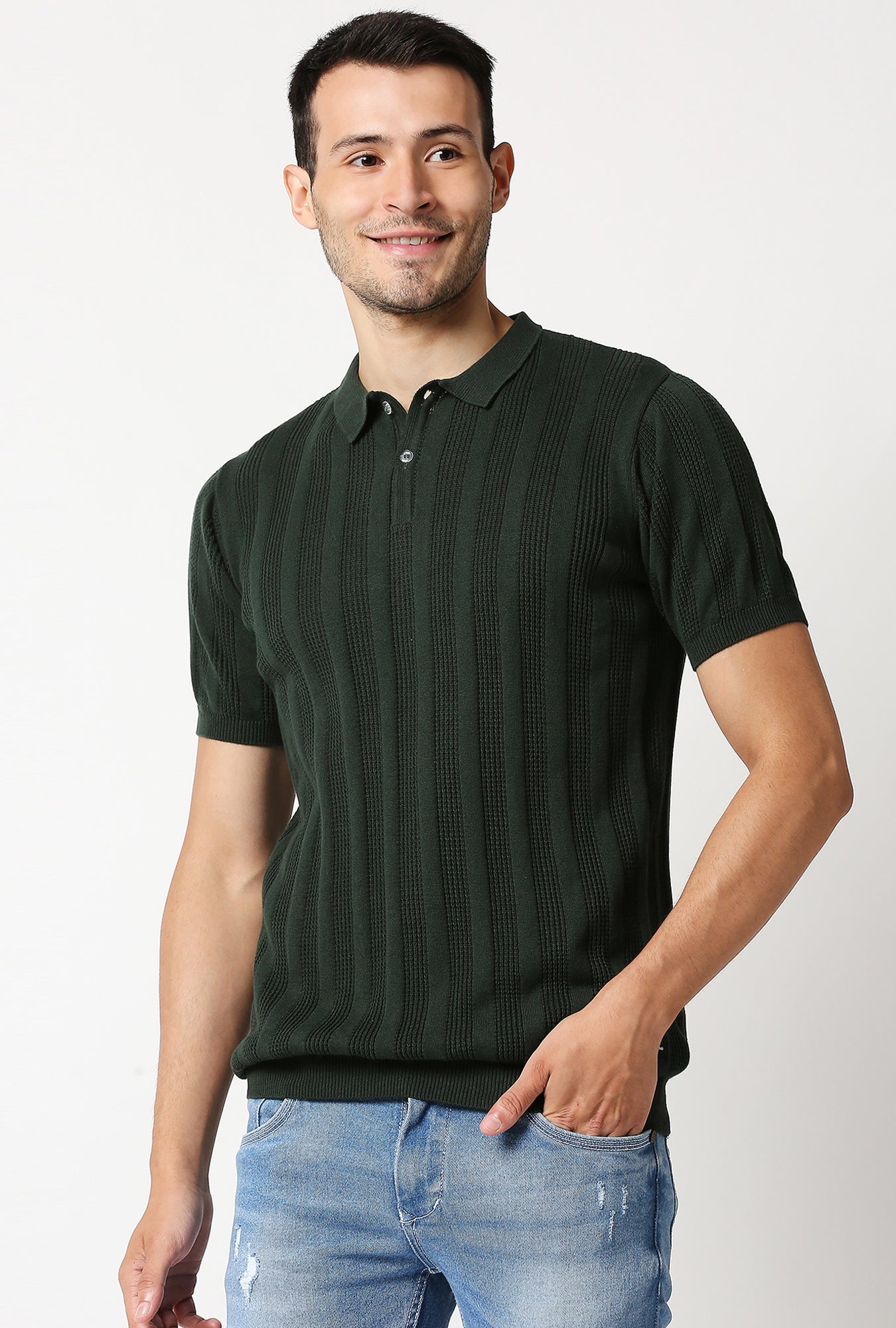 Fostino Alpha Knitted Dark Green Polo T-Shirt - Fostino - T-Shirts