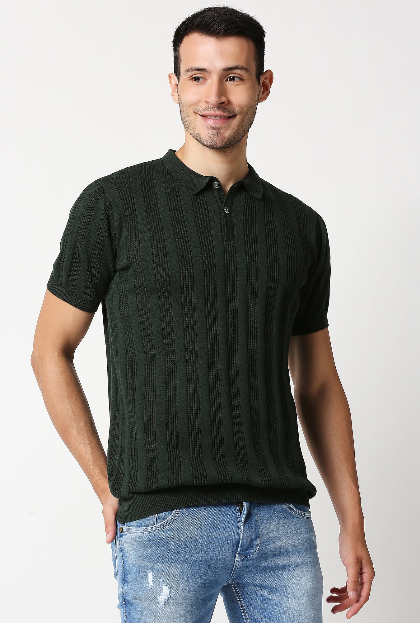 Fostino Alpha Knitted Dark Green Polo T-Shirt - Fostino - T-Shirts