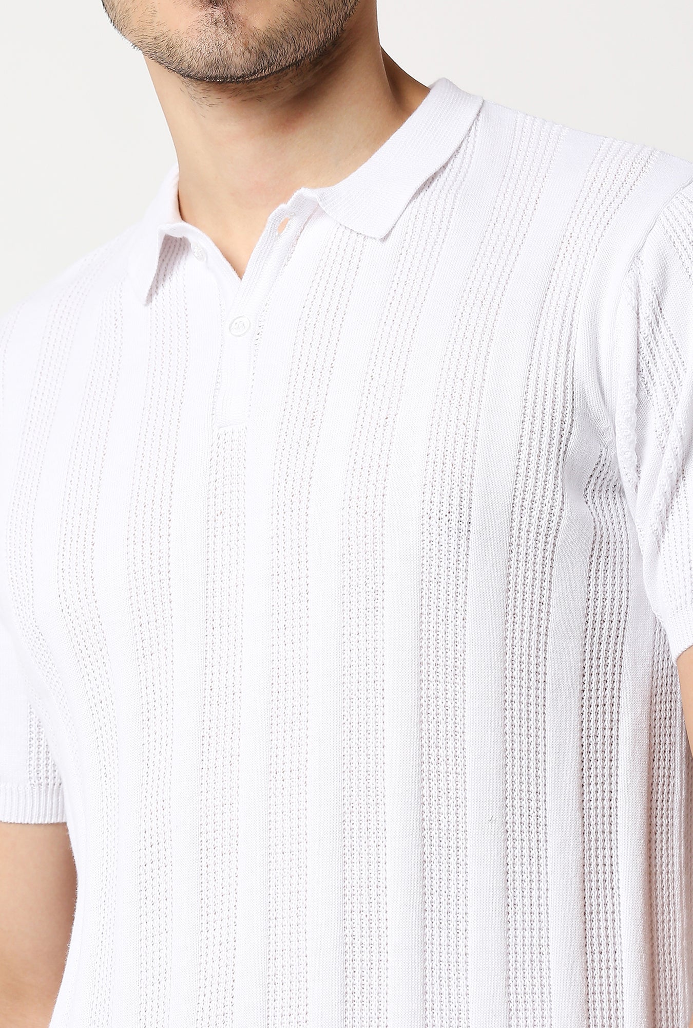 Fostino Alpha Knitted White Polo T-Shirt - Fostino - T-Shirts