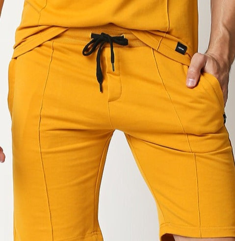 Fostino Beijing Plain Mustard Yellow Shorts with Piping in Front - Fostino Shorts
