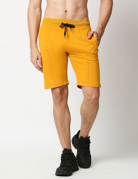 Fostino Beijing Plain Mustard Yellow Shorts with Piping in Front - Fostino Shorts