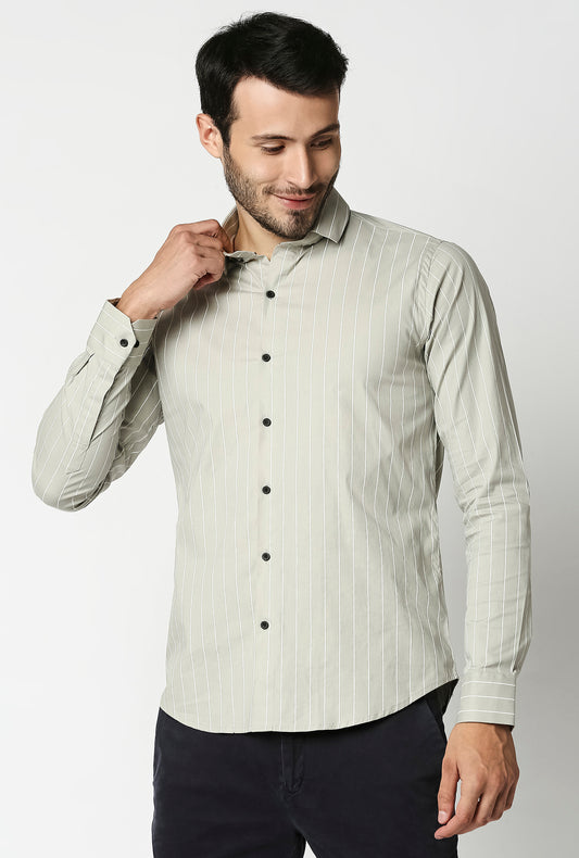 Fostino Stripes Grey Full Sleeves Shirt - Fostino - Shirts
