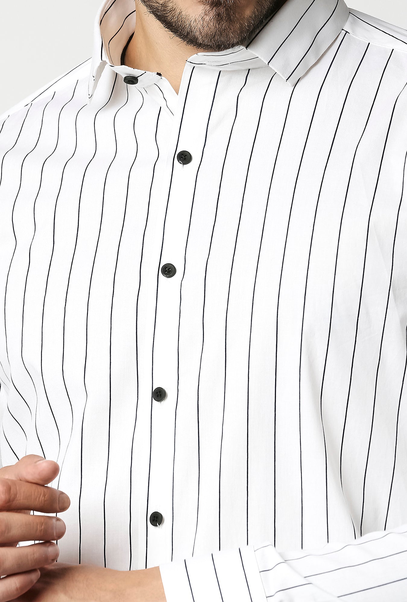 Fostino Stripes White Full Sleeves Shirt - Fostino - Shirts