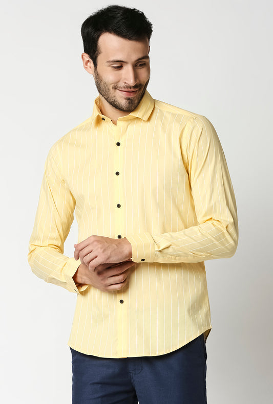 Fostino Stripes Yellow Full Sleeves Shirt - Fostino - Shirts