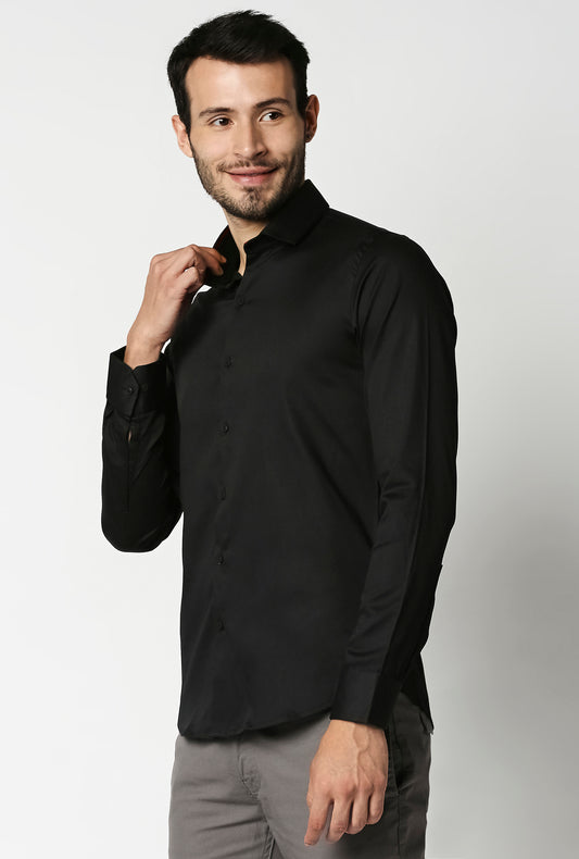 Fostino Plain Lycra Black Full Sleeves Shirt - Fostino - Shirts