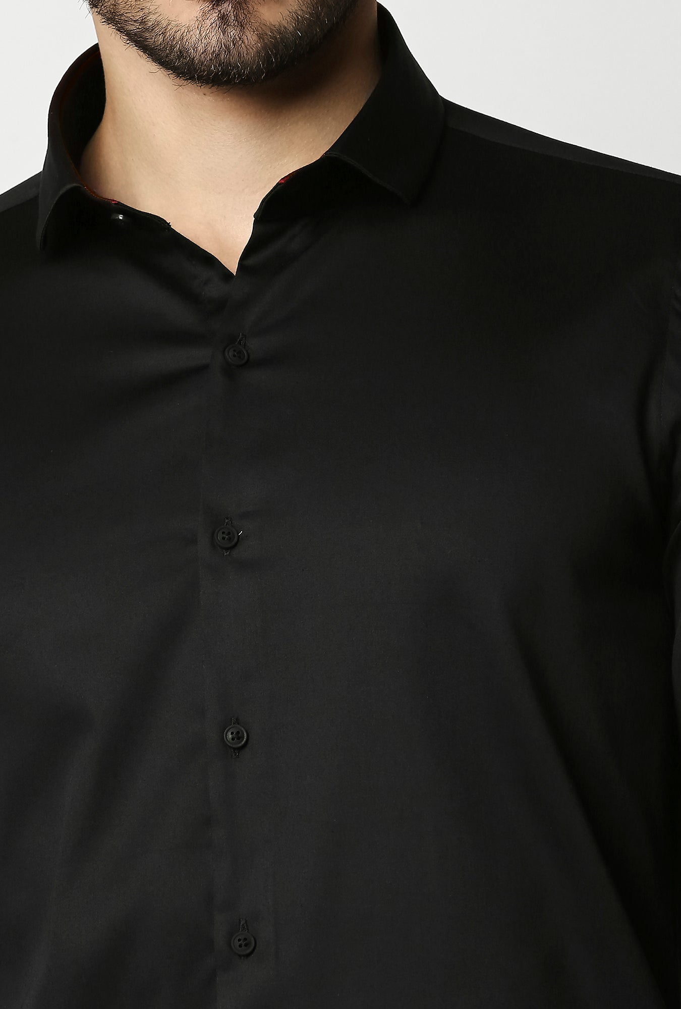 Fostino Plain Lycra Black Full Sleeves Shirt - Fostino - Shirts