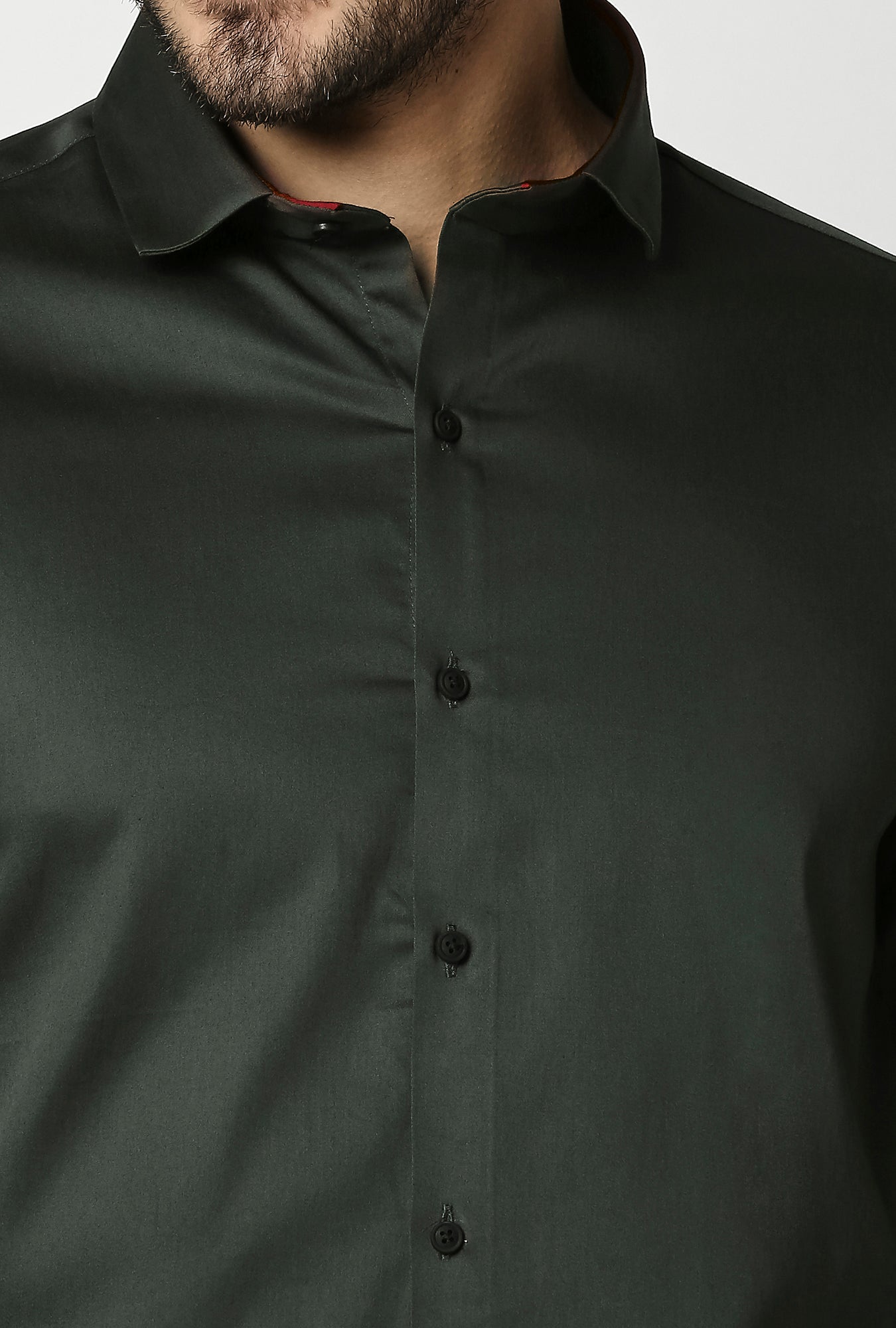 Fostino Plain Lycra Dark Green Full Sleeves Shirt - Fostino - Shirts