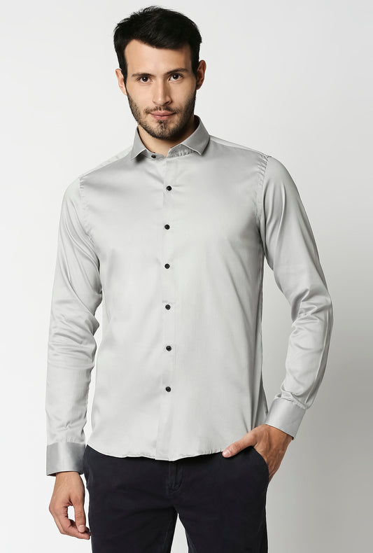 Fostino Plain Lycra Grey Full Sleeves Shirt - Fostino - Shirts
