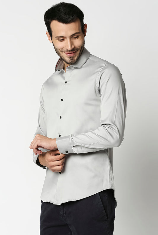 Fostino Plain Lycra Grey Full Sleeves Shirt - Fostino - Shirts