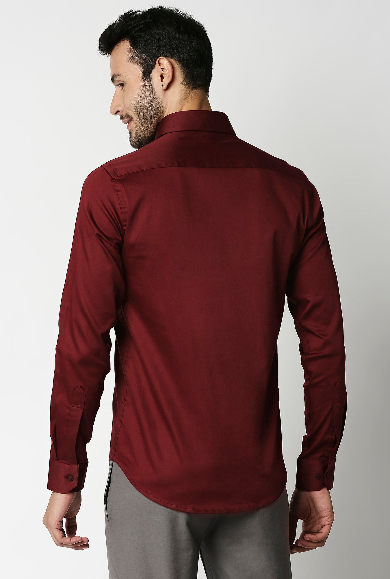 Fostino Plain Lycra Maroon Full Sleeves Shirt - Fostino - Shirts