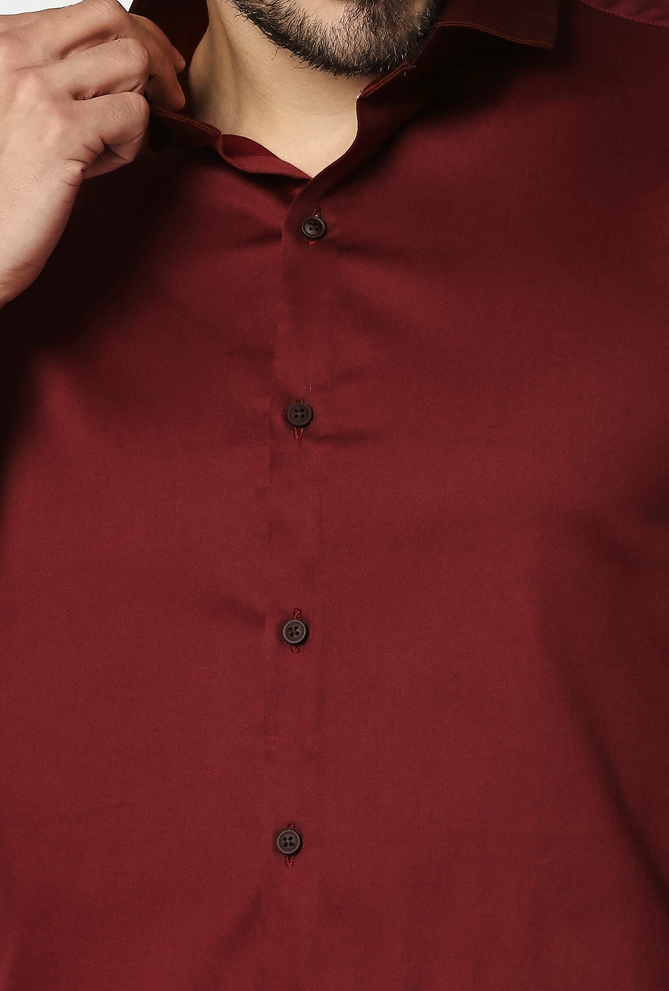 Fostino Plain Lycra Maroon Full Sleeves Shirt - Fostino - Shirts