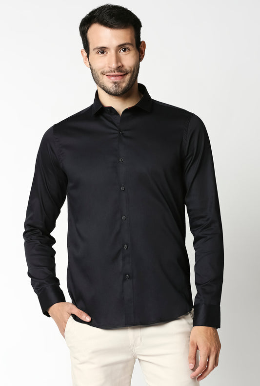 Fostino Plain Lycra Navy Full Sleeves Shirt - Fostino - Shirts