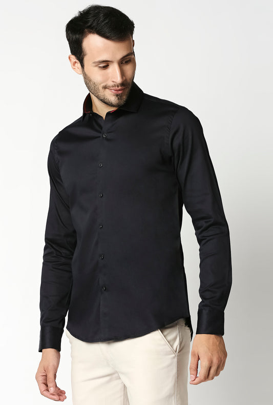 Fostino Plain Lycra Navy Full Sleeves Shirt - Fostino - Shirts
