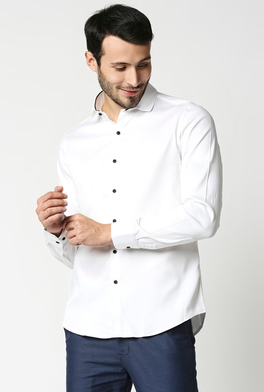 Fostino Plain Lycra White Full Sleeves Shirt - Fostino - Shirts