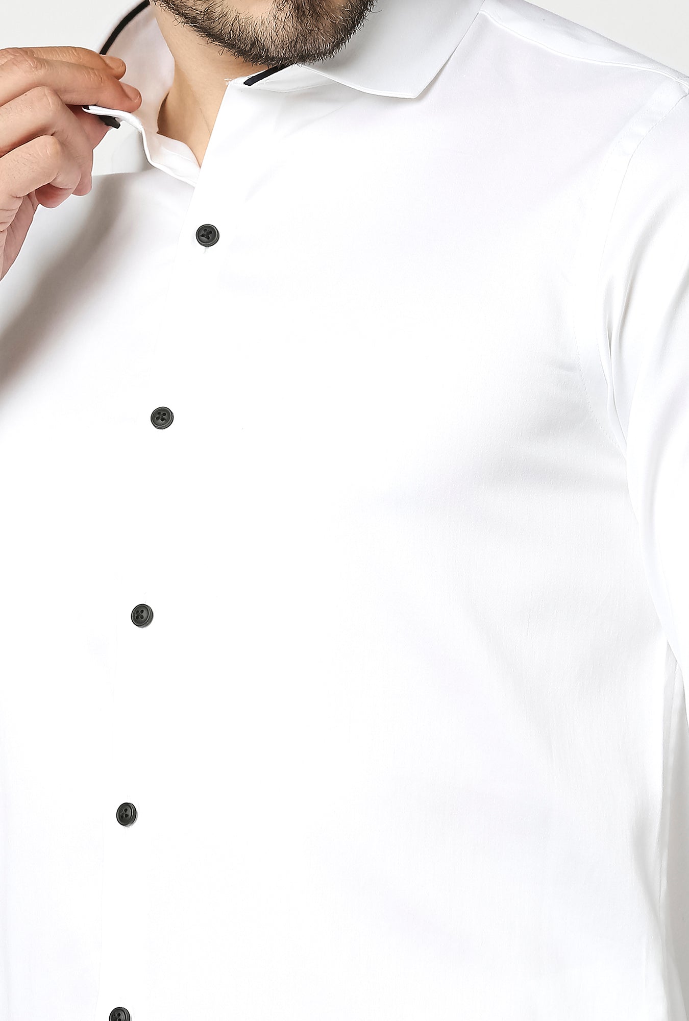 Fostino Plain Lycra White Full Sleeves Shirt - Fostino - Shirts