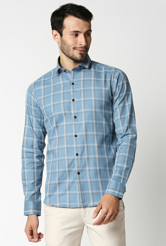 Fostino Checks Blue Full Sleeves Shirt - Fostino - Shirts