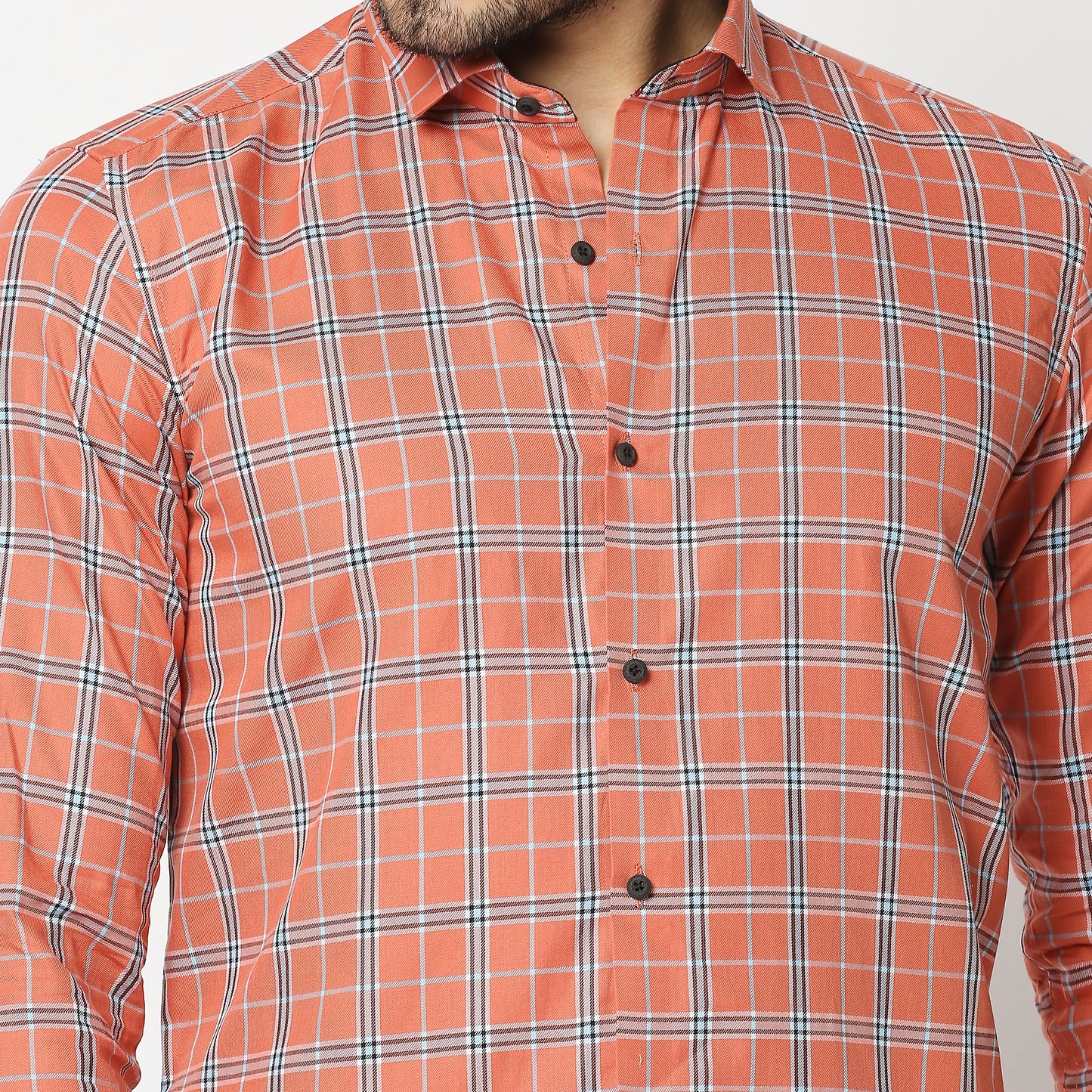Fostino Orange Checks Full Sleeves Shirt - Fostino Shirts