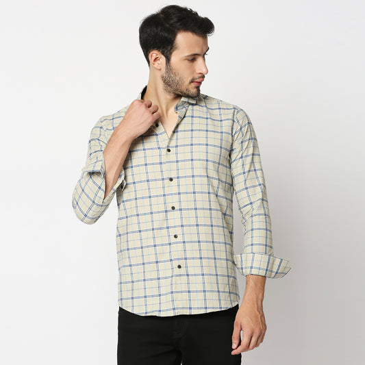 Fostino Light Olive Checks Full Sleeves Shirt - Fostino - Shirts & Tops