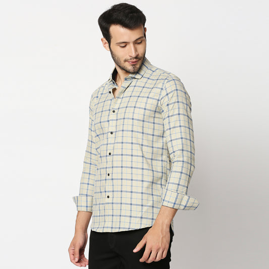 Fostino Light Olive Checks Full Sleeves Shirt - Fostino - Shirts & Tops