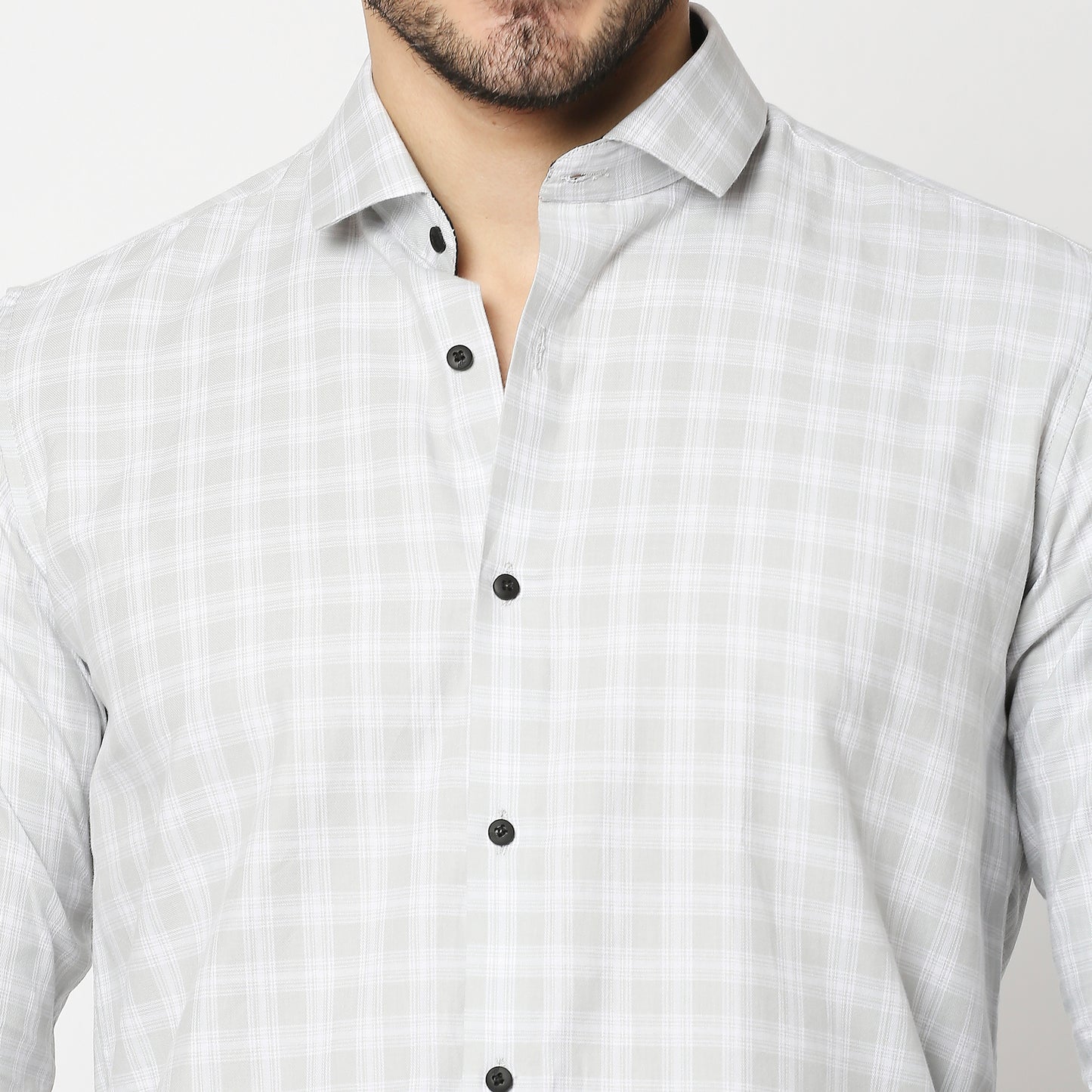 Fostino Grey Checks Full Sleeves Shirt - Fostino - Shirts & Tops
