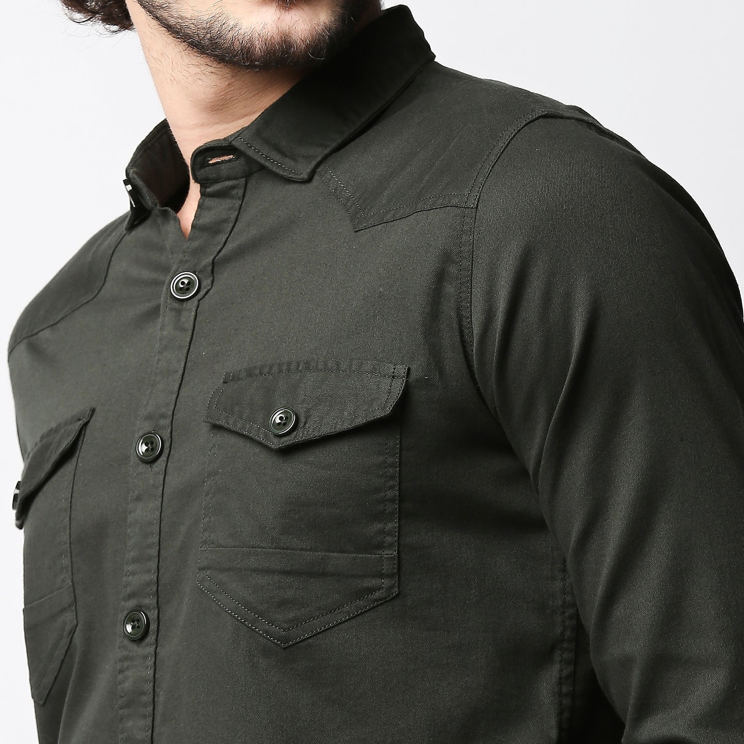 Fostino Dark Green Double Pocket Full Sleeves Casual Shirt - Fostino - Shirts
