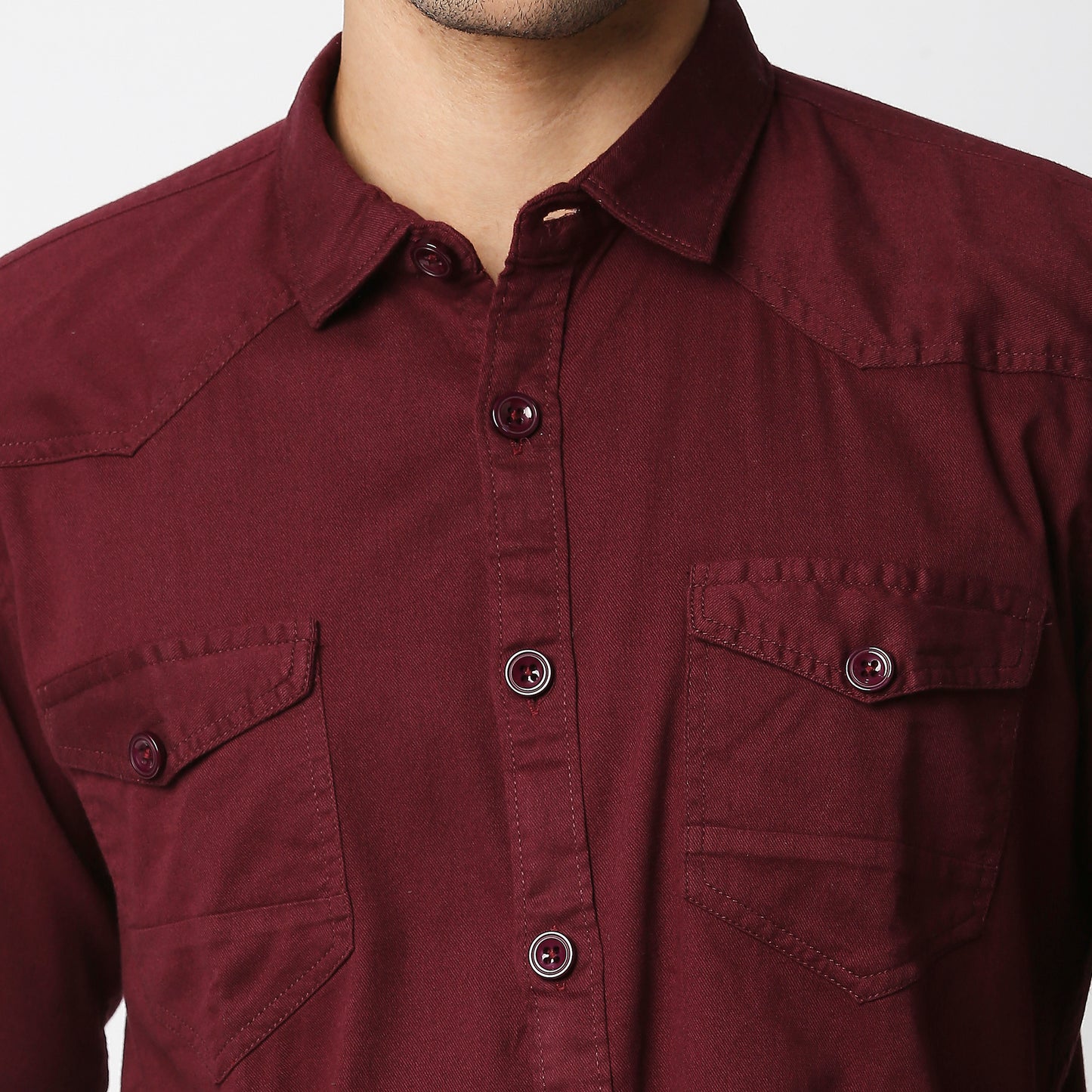 Fostino Maroon Double Pocket Full Sleeves Casual Shirt - Fostino Shirts & Tops
