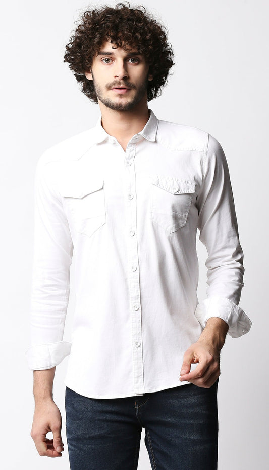 Fostino White Double Pocket Full Sleeves Casual Shirt - Fostino - Shirts