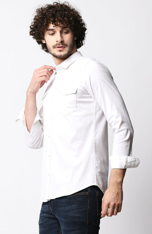 Fostino White Double Pocket Full Sleeves Casual Shirt - Fostino - Shirts