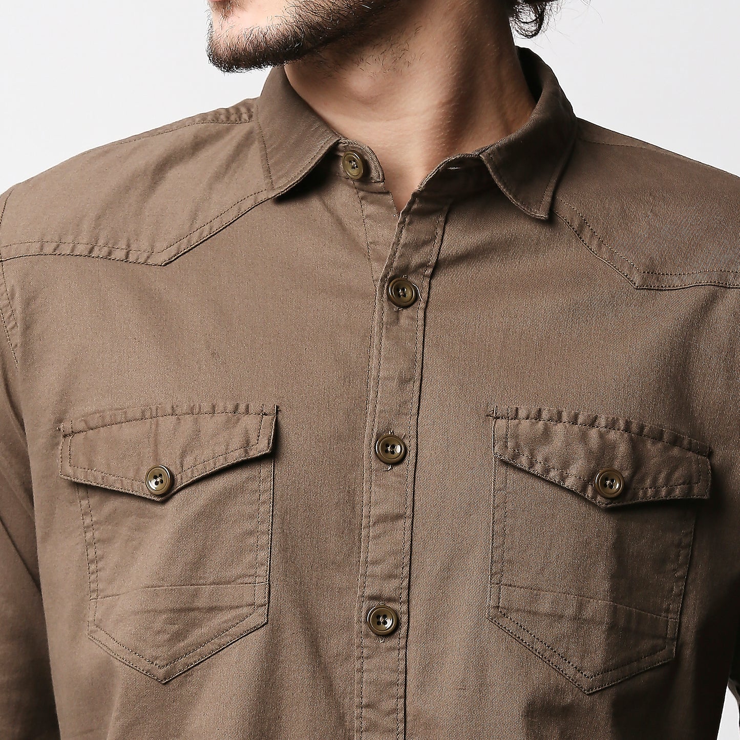 Fostino Brown Double Pocket Full Sleeves Casual Shirt - Fostino - Shirts
