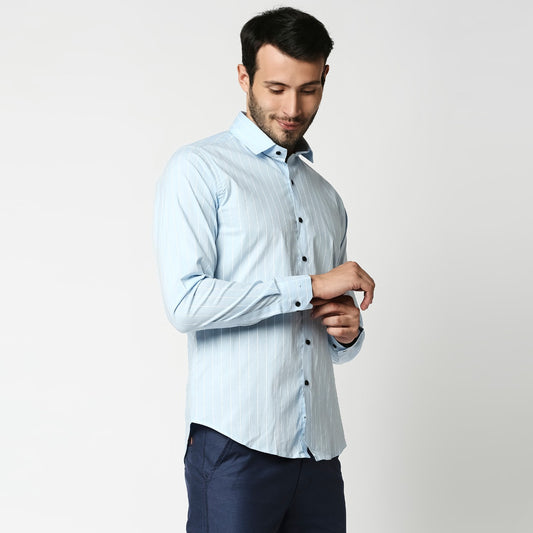 Fostino Stripes Light Blue Full Sleeves Shirt - Fostino - Shirts