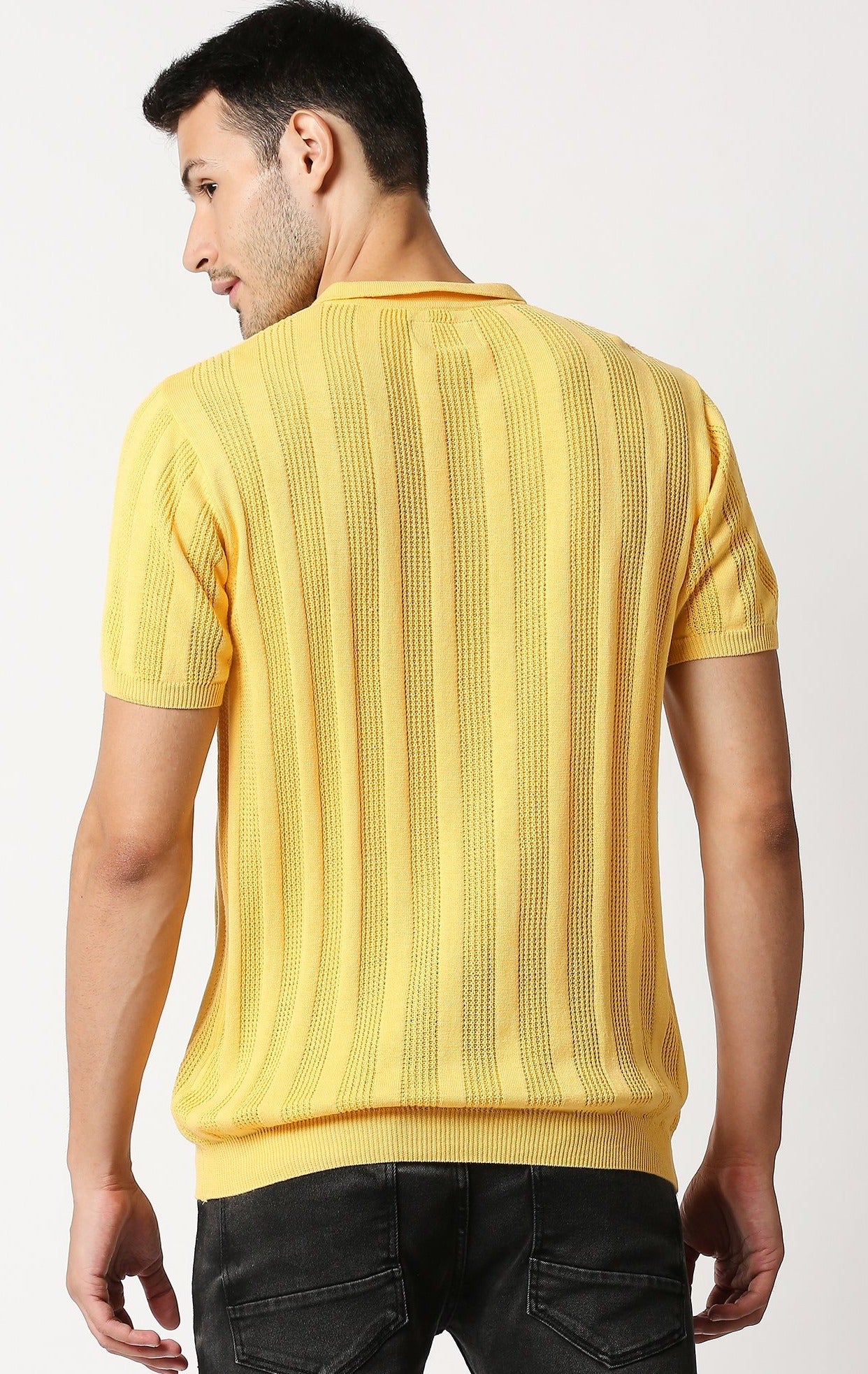 Fostino Alpha Knitted Yellow Polo T-Shirt - Fostino - T-Shirts