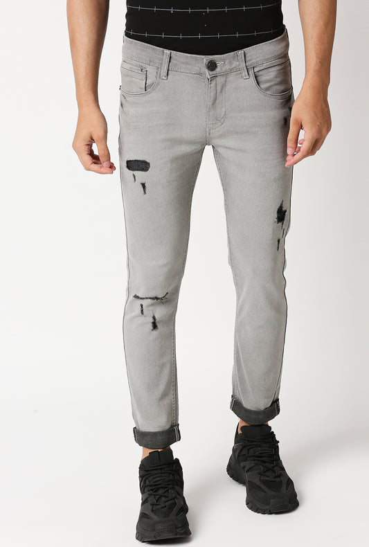 Fostino Distress And Repair Stretch Skinny Jeans In Grey - Fostino - Jeans