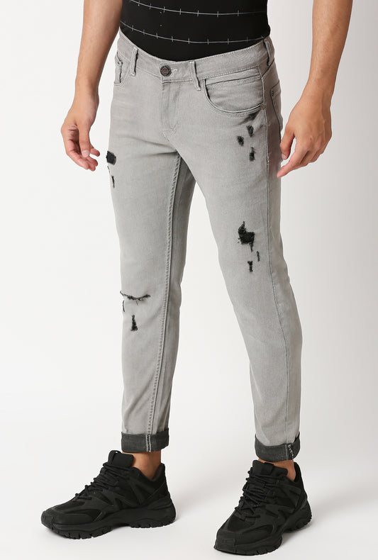 Fostino Distress And Repair Stretch Skinny Jeans In Grey - Fostino - Jeans