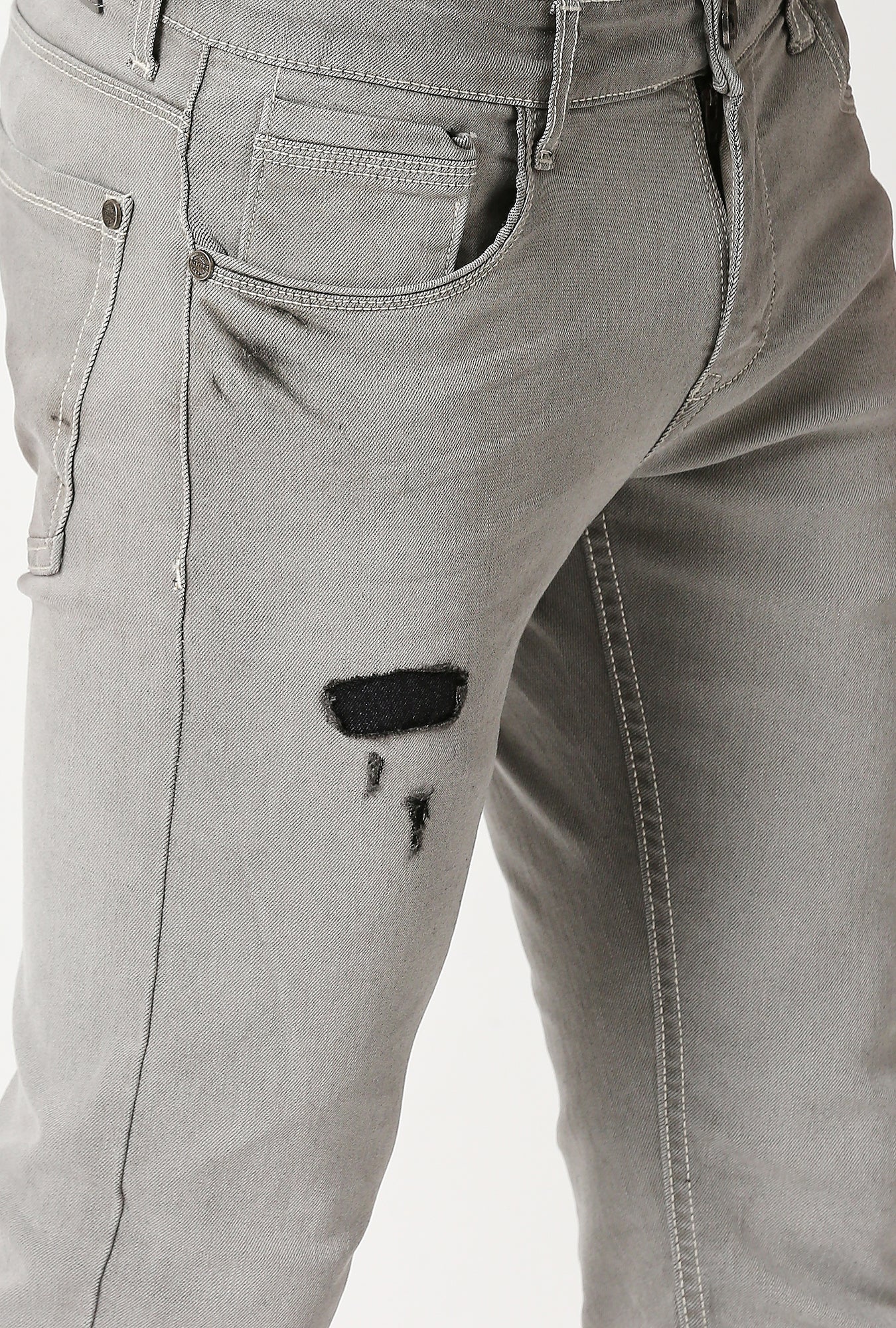 Fostino Distress And Repair Stretch Skinny Jeans In Grey - Fostino - Jeans