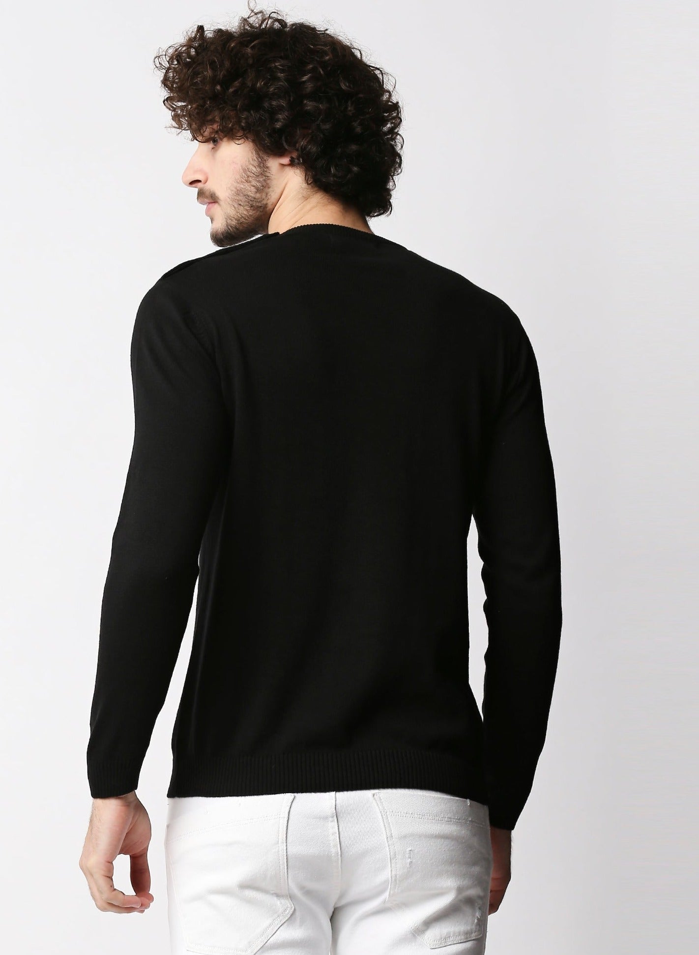 Fostino Black Knitted Full Sleeves T-shirt with button on one shoulder - Fostino - Shirts & Tops