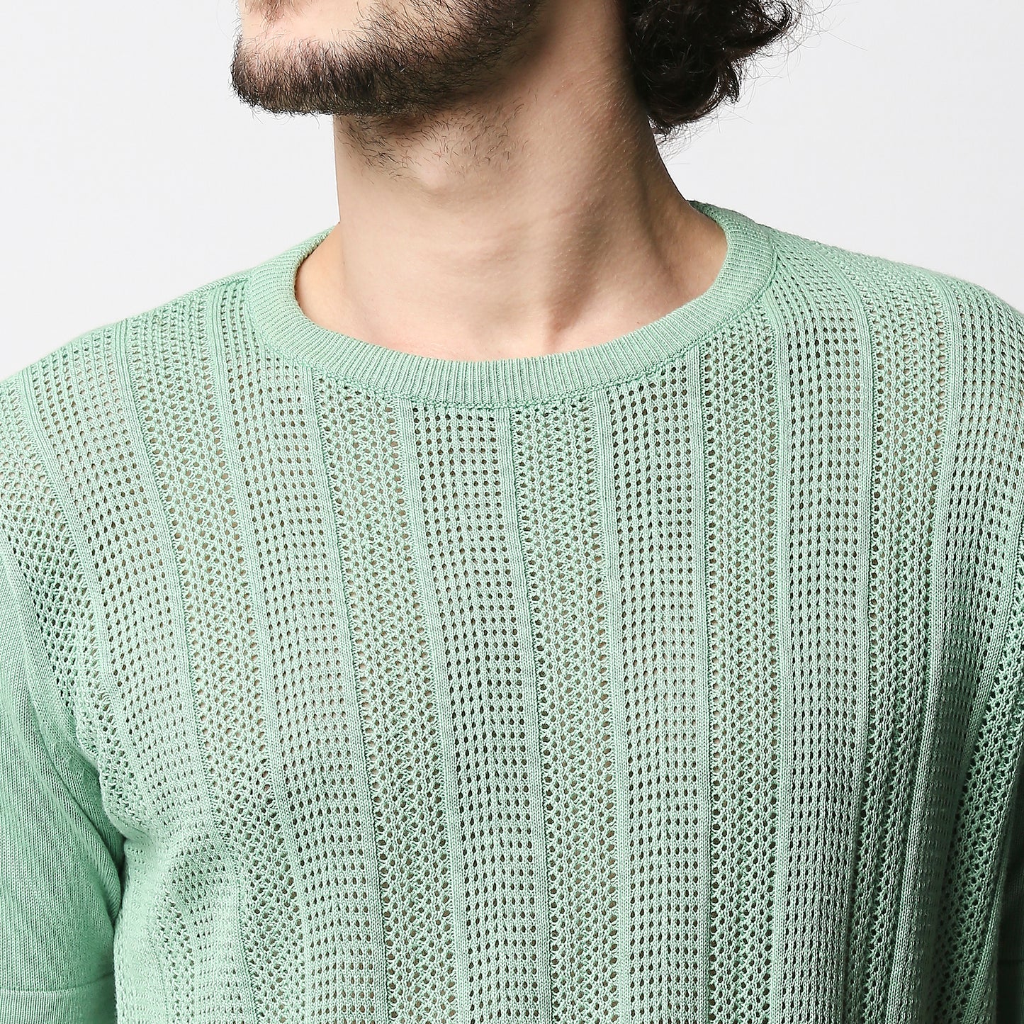 Fostino Green Knitted Crew Neck T-shirt with structure - Fostino - T-Shirts