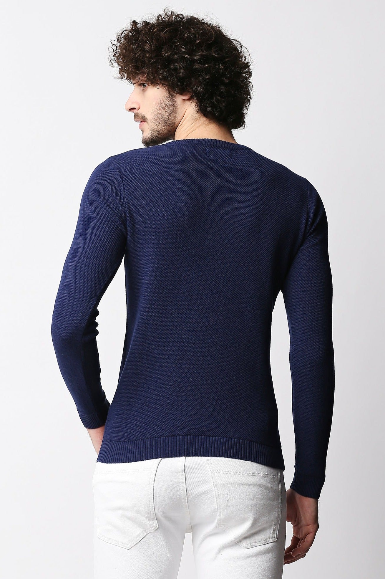 Fostino Dark Blue Knitted Full Sleeves T-shirt - Fostino - T-Shirts