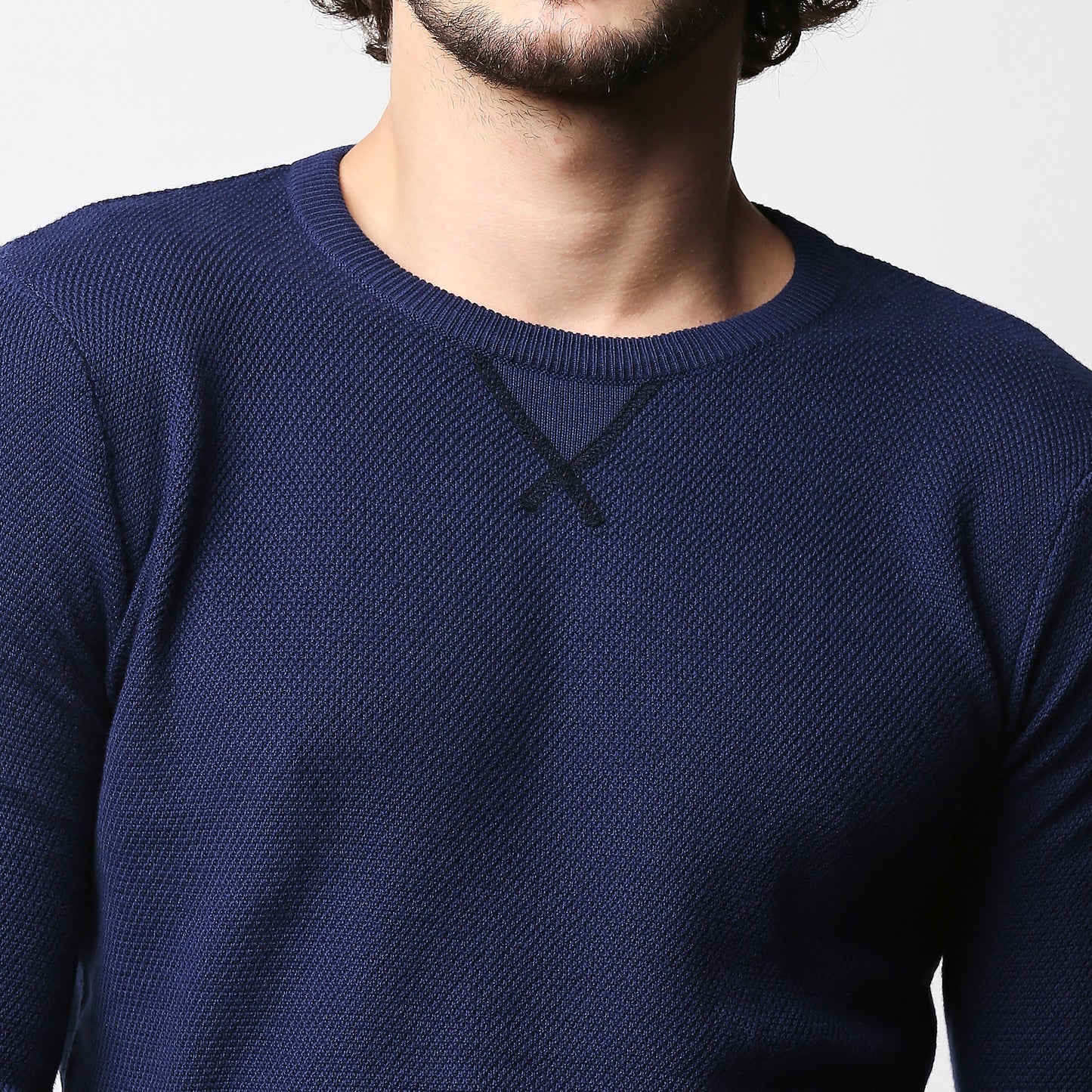 Fostino Dark Blue Knitted Full Sleeves T-shirt - Fostino - T-Shirts