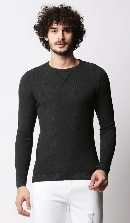 Fostino Dark Grey Knitted Full Sleeves T-shirt - Fostino - Shirts & Tops