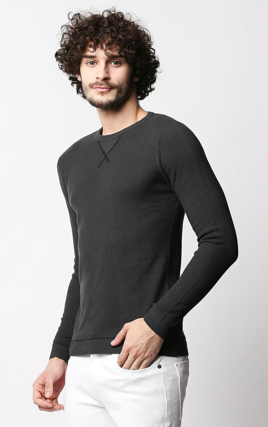 Fostino Dark Grey Knitted Full Sleeves T-shirt - Fostino - Shirts & Tops
